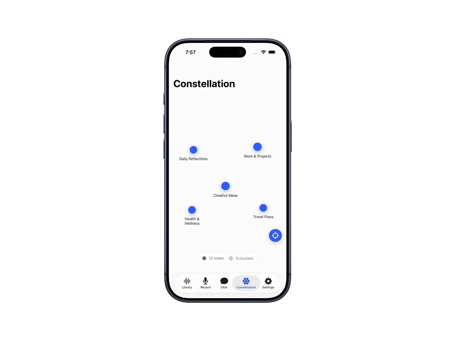 Echoes Constellation view showing clusters of related notes