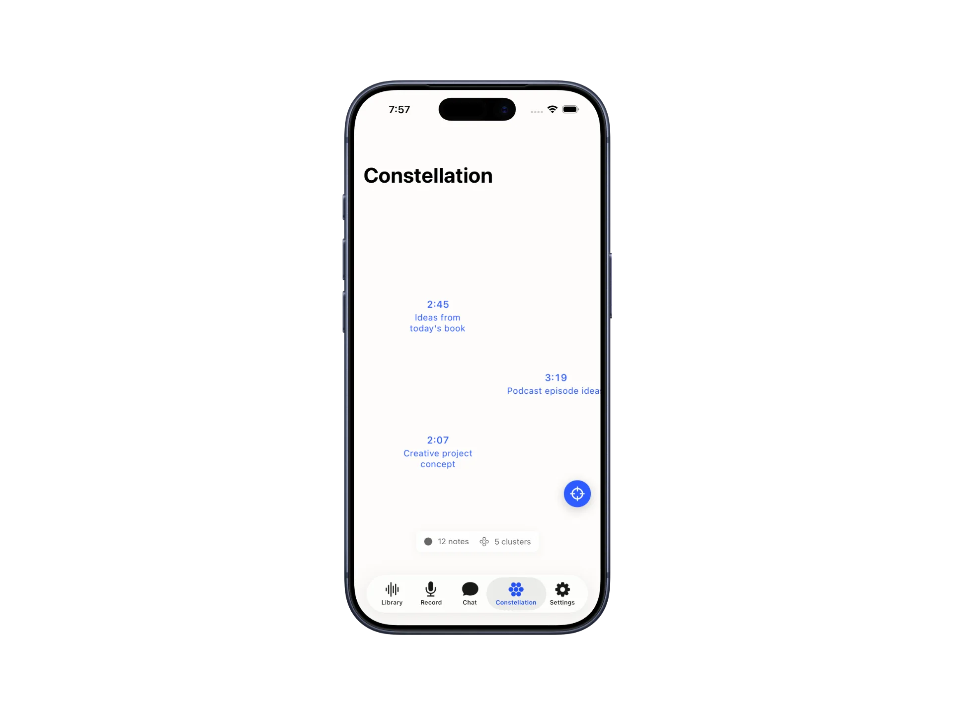 Echoes Constellation view showing individual connected voice notes