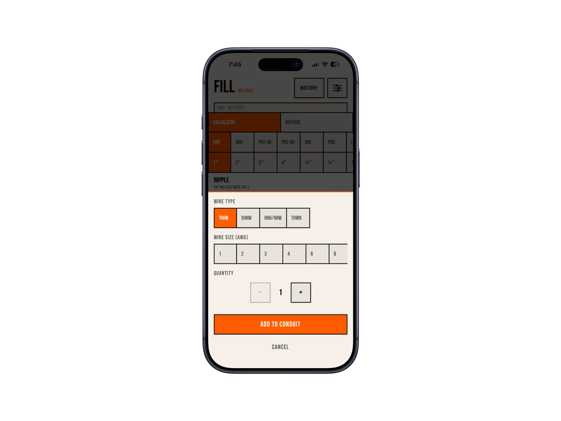 FILL add wire screen with conductor types and gauges