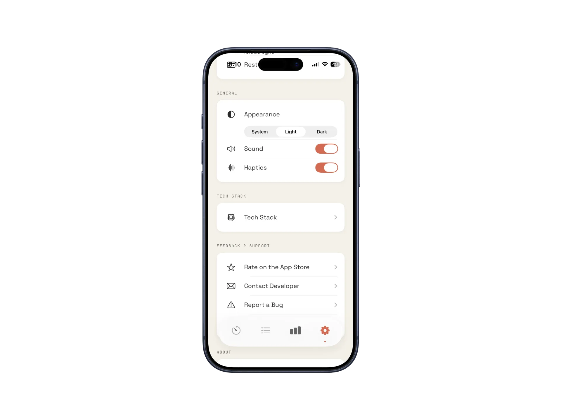 takt settings with appearance, sound, and haptics